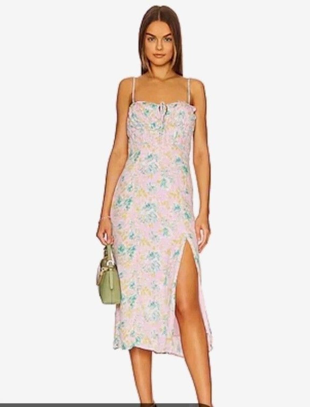ASTR the Label Verana Open-Back Floral Midi Dress Size Small Pink Turquoise NEW
